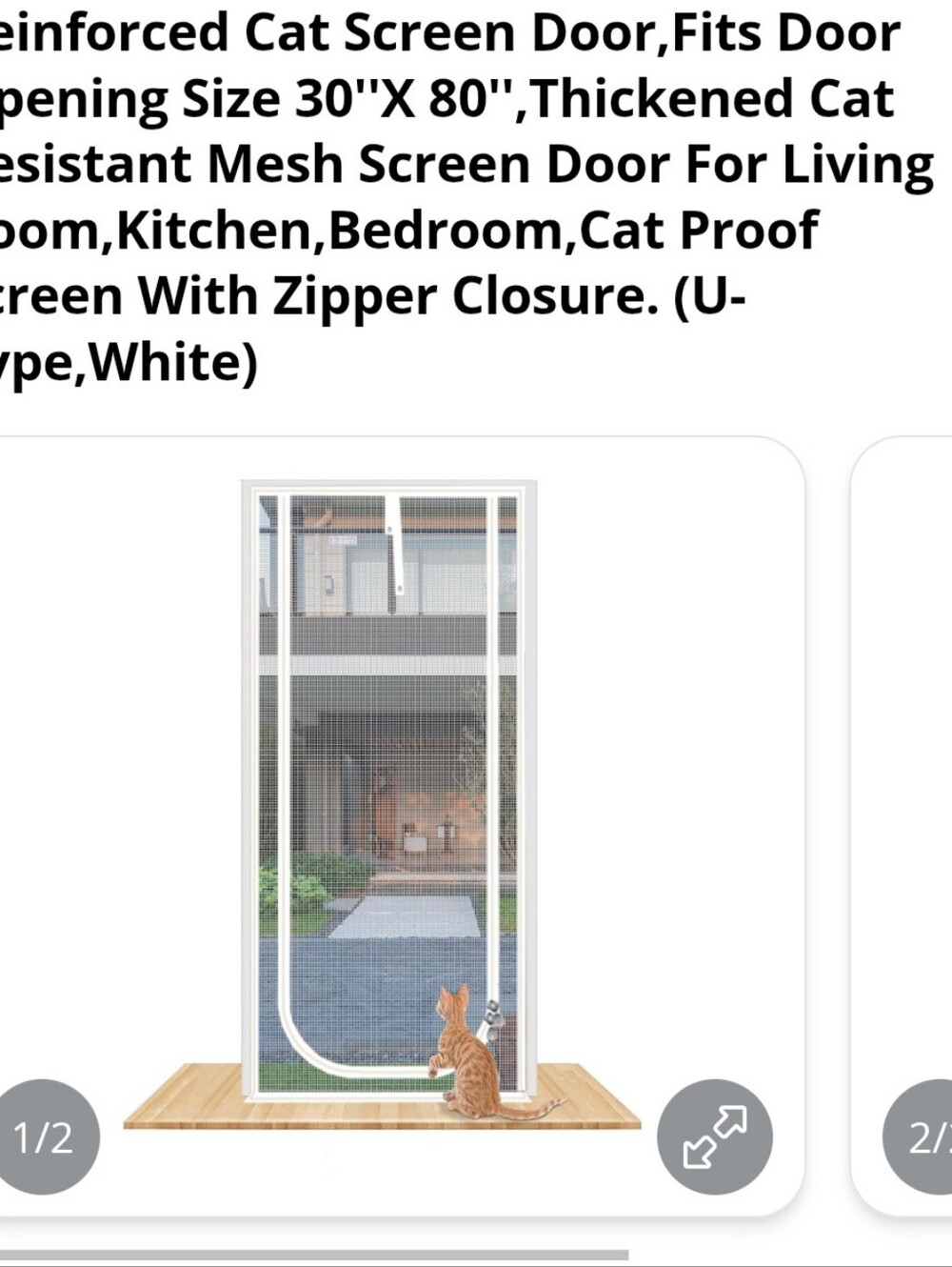 Zipper Mesh Pet Screen Door - White